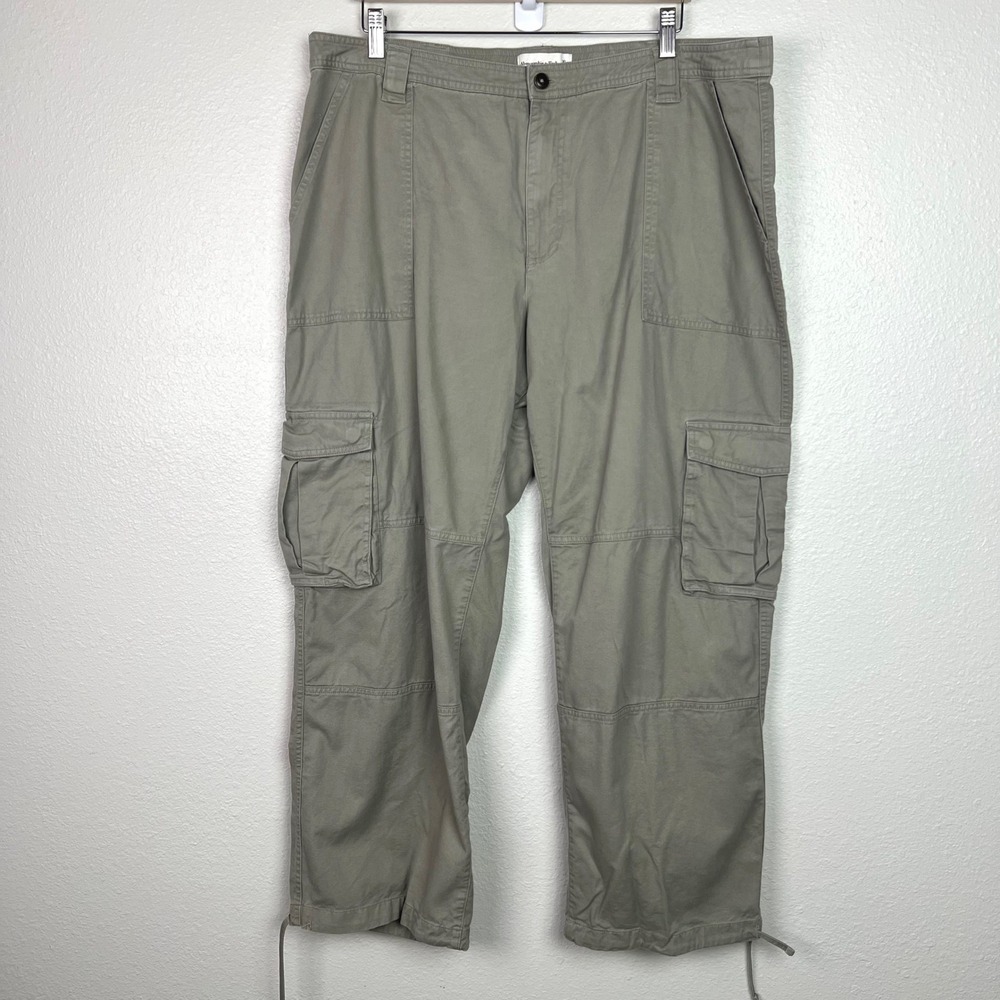 Abercrombie Fitch Mens Cargo Pants‎ Khaki Relaxed Fit Drawstring Ankle Size XL R